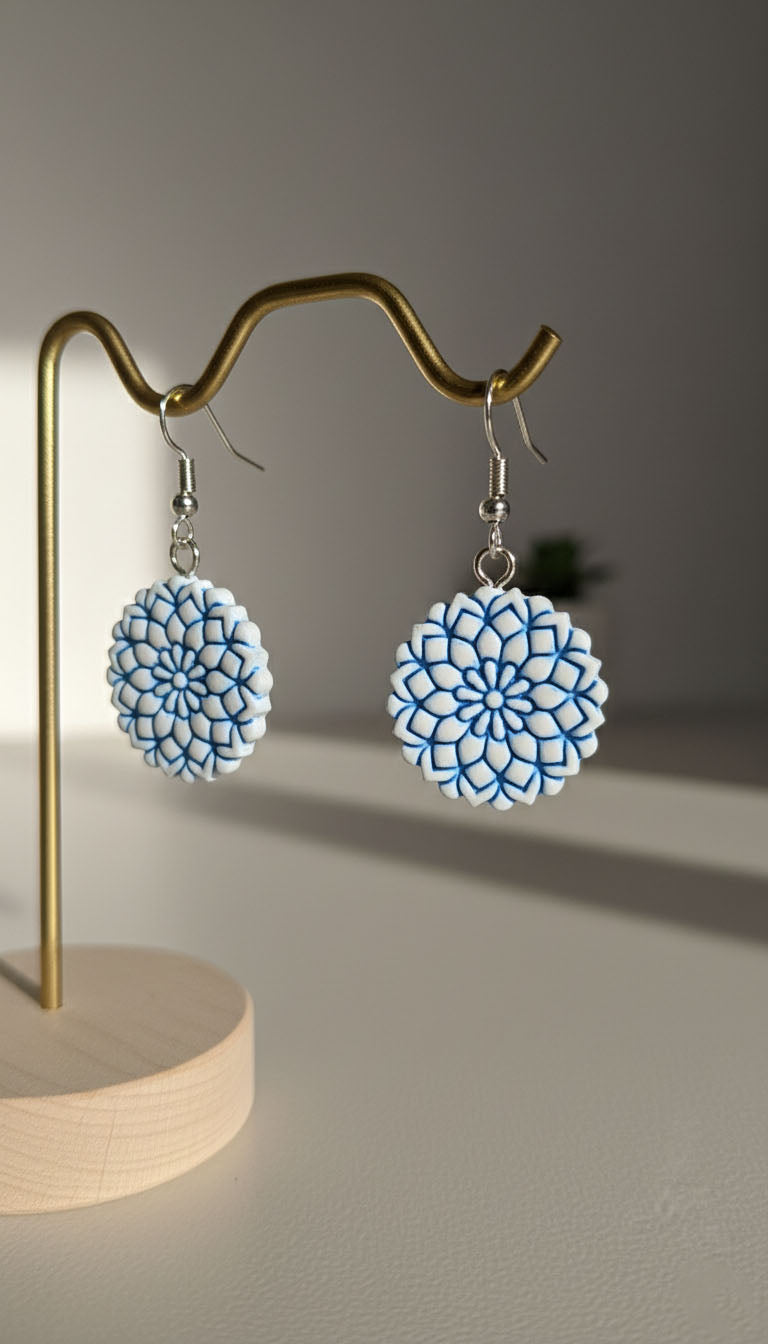 Blue Mandala Drop Earrings | Everyday Special | Polymer Clay Earring