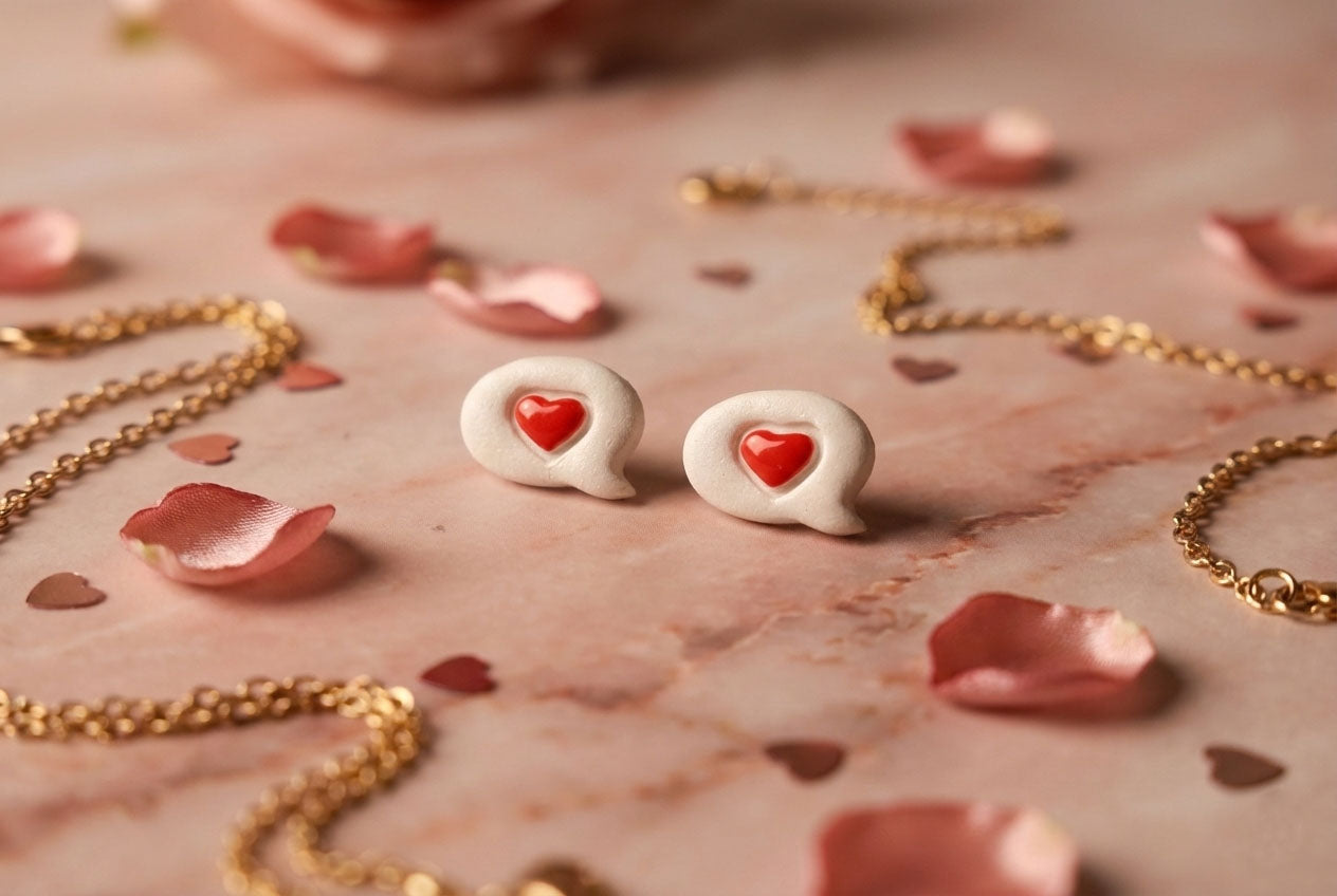 Love Message Earrings – Heart Speech Bubble Studs