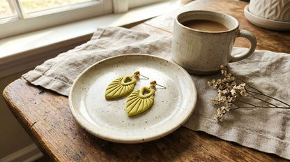 Pista Green Leaf Drop Earrings | Everyday Special | Polymer Clay Earring