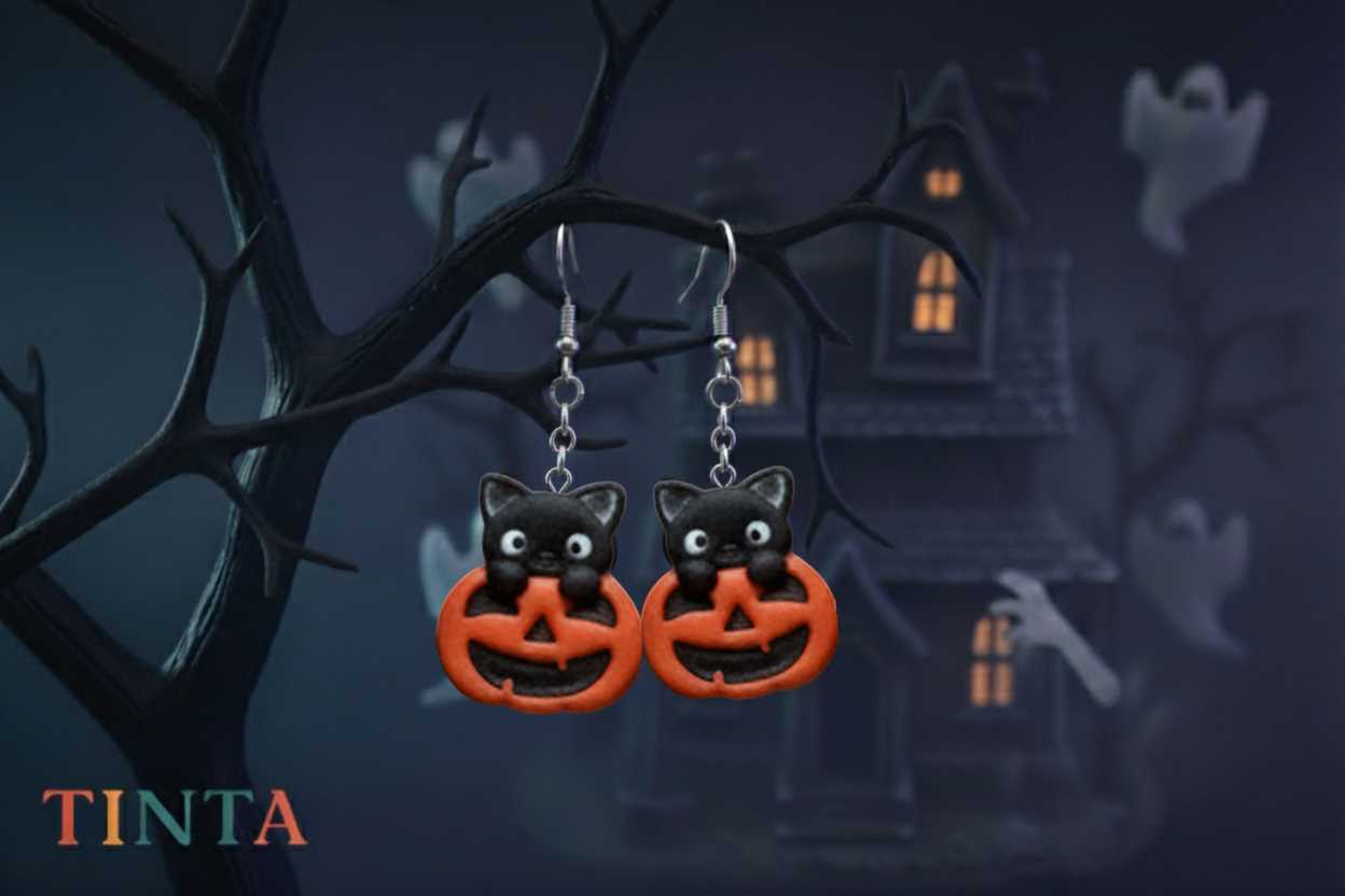 Kitty Pumpkin Dangles | Halloween Collections | Polymer Clay Earring