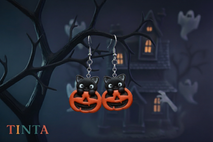 Kitty Pumpkin Dangles | Halloween Collections | Polymer Clay Earring