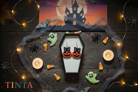 Kitty Pumpkin Dangles | Halloween Collections | Polymer Clay Earring
