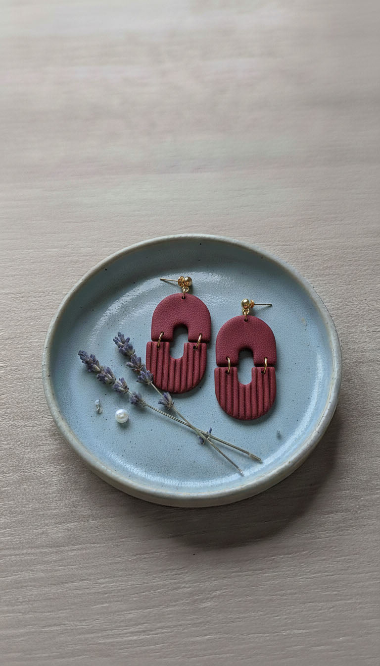 Red Arch Textured Drop Earrings | Everyday Special | Polymer Clay Earring