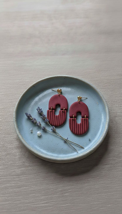 Red Arch Textured Drop Earrings | Everyday Special | Polymer Clay Earring