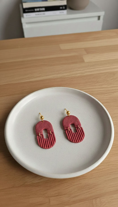 Red Arch Textured Drop Earrings | Everyday Special | Polymer Clay Earring