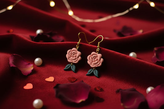 Blush Rose Dangle Earrings – Romantic Handmade Floral Jewelry