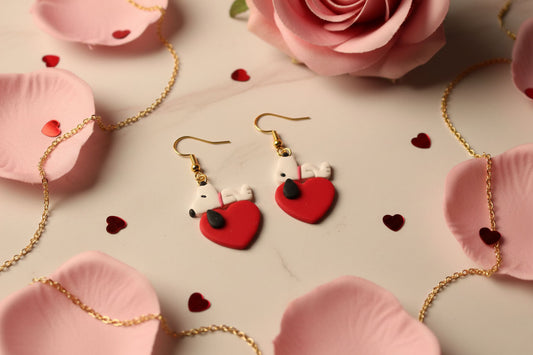 Sleeping Puppy Heart Earrings – Cute Handmade Valentine Jewelry