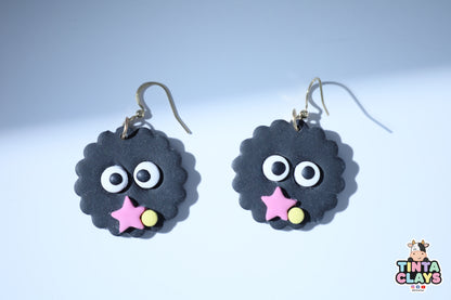 Handmade Dust Sprite Earrings | Cute Black Spirit Polymer Clay Earrings | Whimsical Fantasy Jewelry
