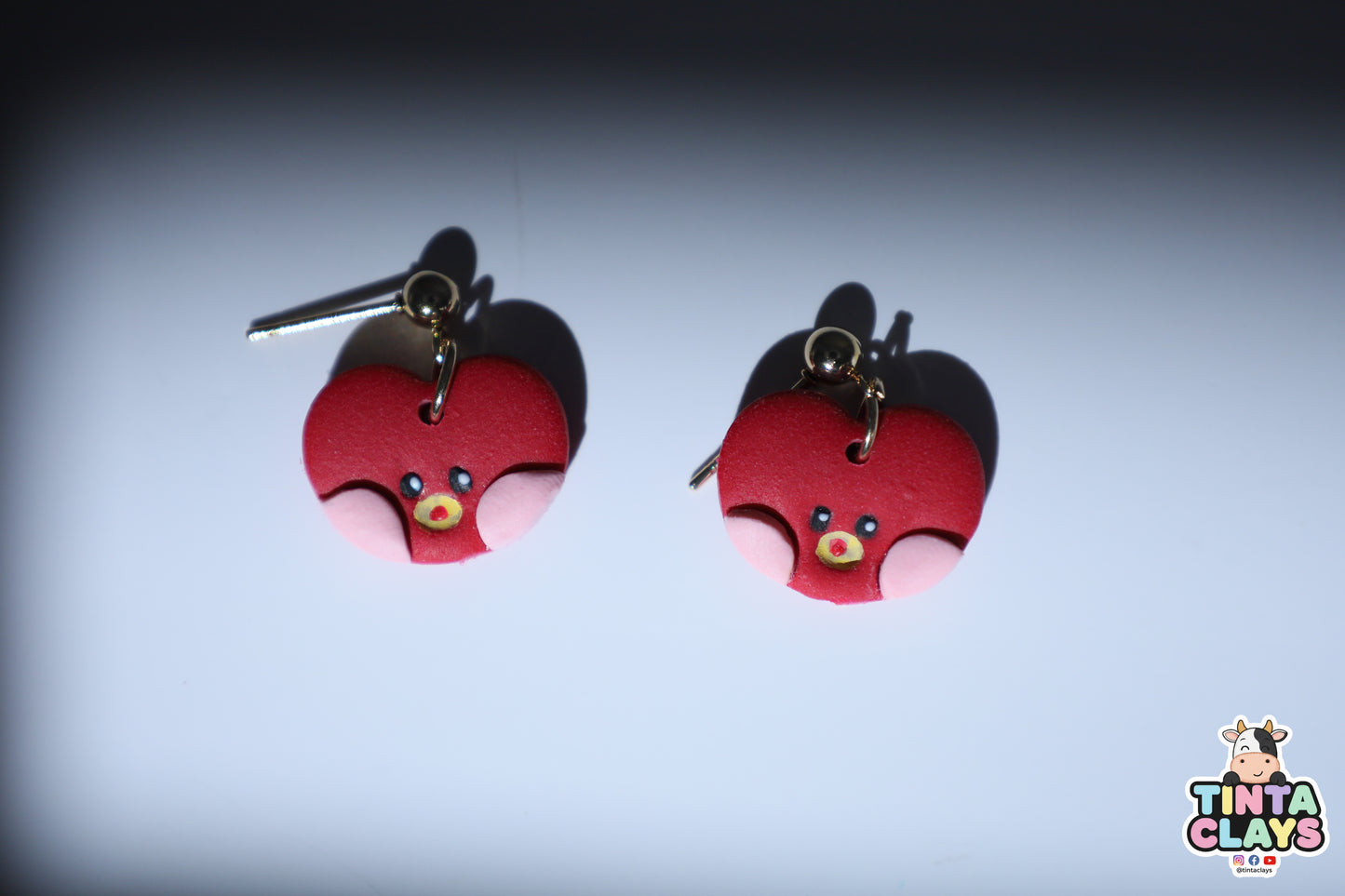 Handmade Heart Character Earrings | Cute Red Heart Polymer Clay Earrings | Kawaii Handmade Jewelry