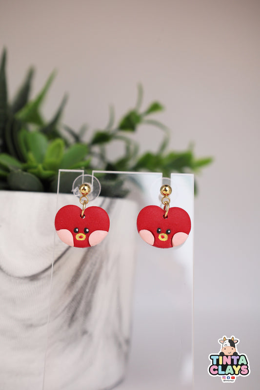 Handmade Heart Character Earrings | Cute Red Heart Polymer Clay Earrings | Kawaii Handmade Jewelry