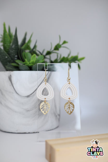 Handmade Ivory Geometric Drop Earrings | Modern Polymer Clay Earrings | Minimalist Statement Jewelry