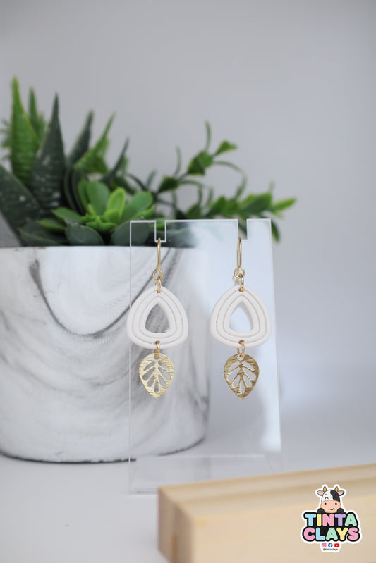 Handmade Ivory Geometric Drop Earrings | Modern Polymer Clay Earrings | Minimalist Statement Jewelry