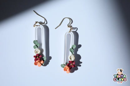Handmade Floral Arch Earrings | Polymer Clay Flower Dangle Earrings | Botanical Statement Jewelry