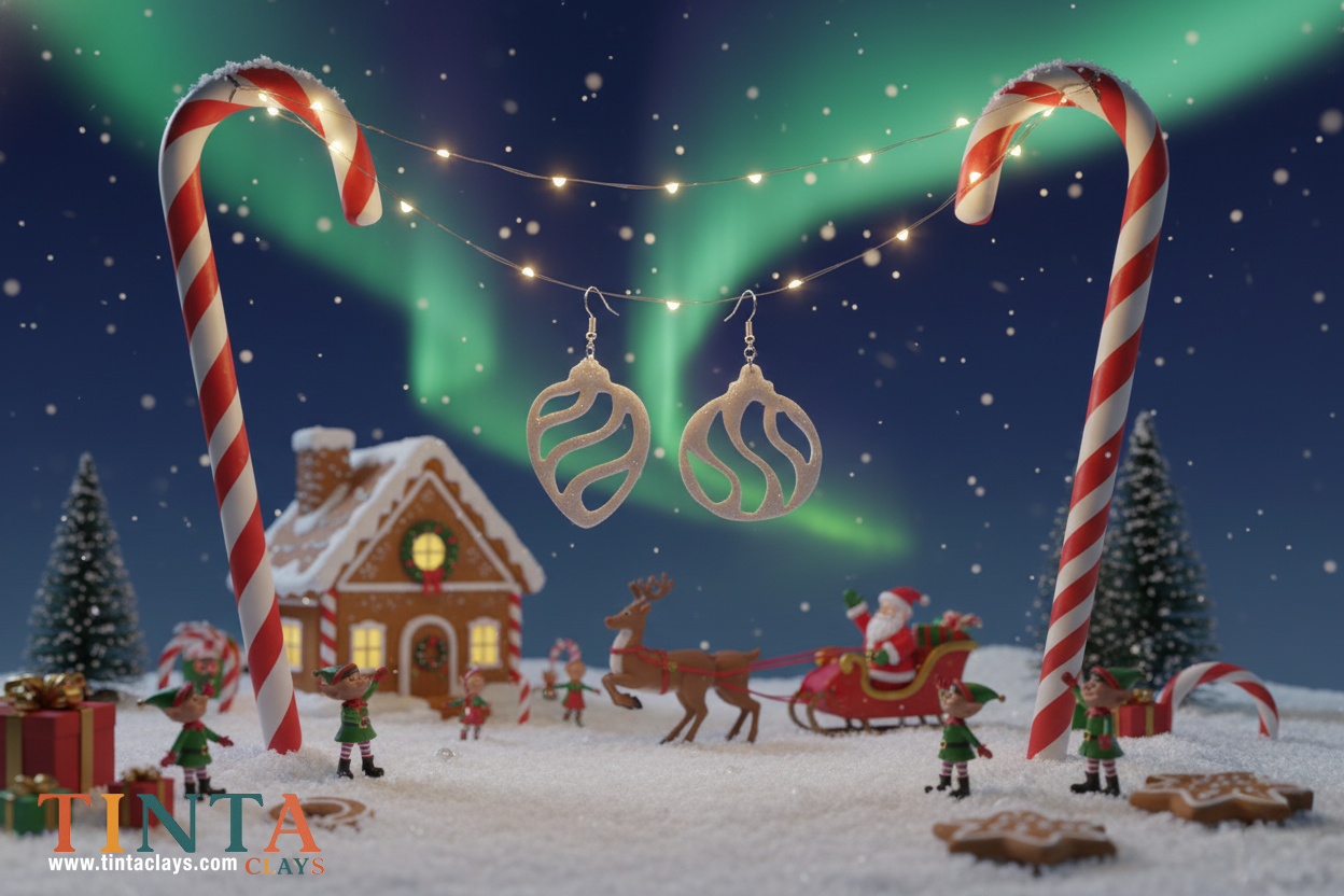 White Glitter Ornament Dangles | Christmas Special | Polymer Clay Earring