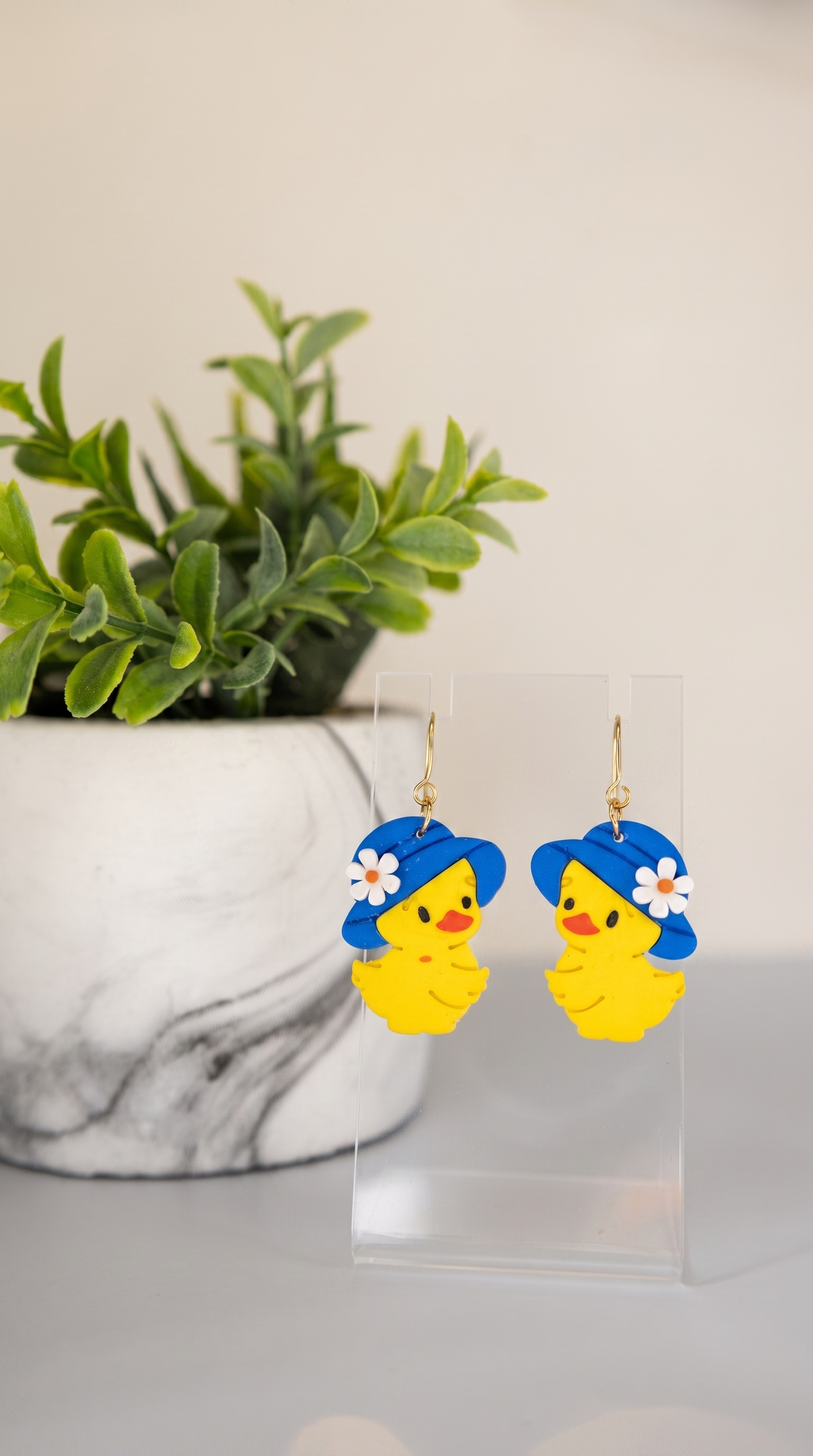 Baby Duck with Hat Earrings – Handmade Polymer Clay Earrings