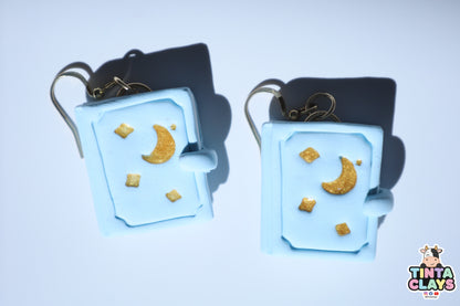 Enchanted Book Earrings | Handmade Fantasy Book Earrings with Starry Cover | Polymer Clay Earrings