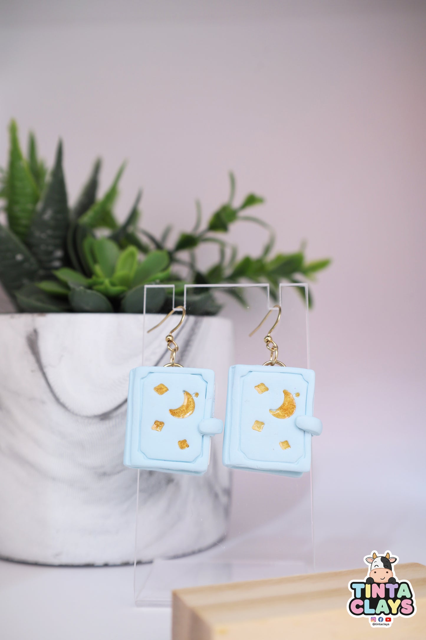 Enchanted Book Earrings | Handmade Fantasy Book Earrings with Starry Cover | Polymer Clay Earrings
