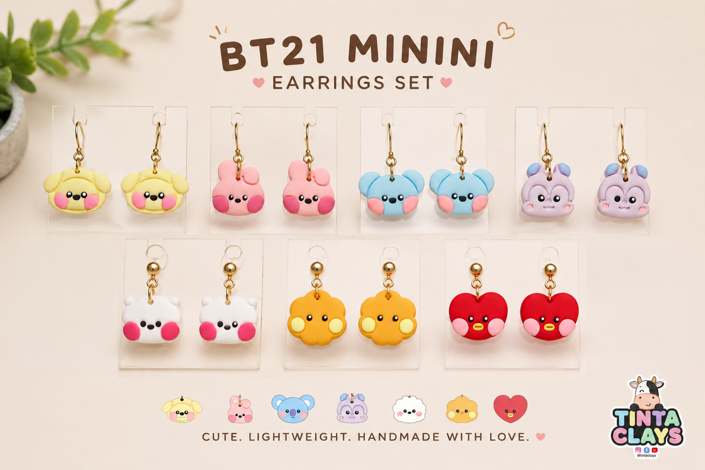 BT21 Minini-Inspired Handmade Earrings Set