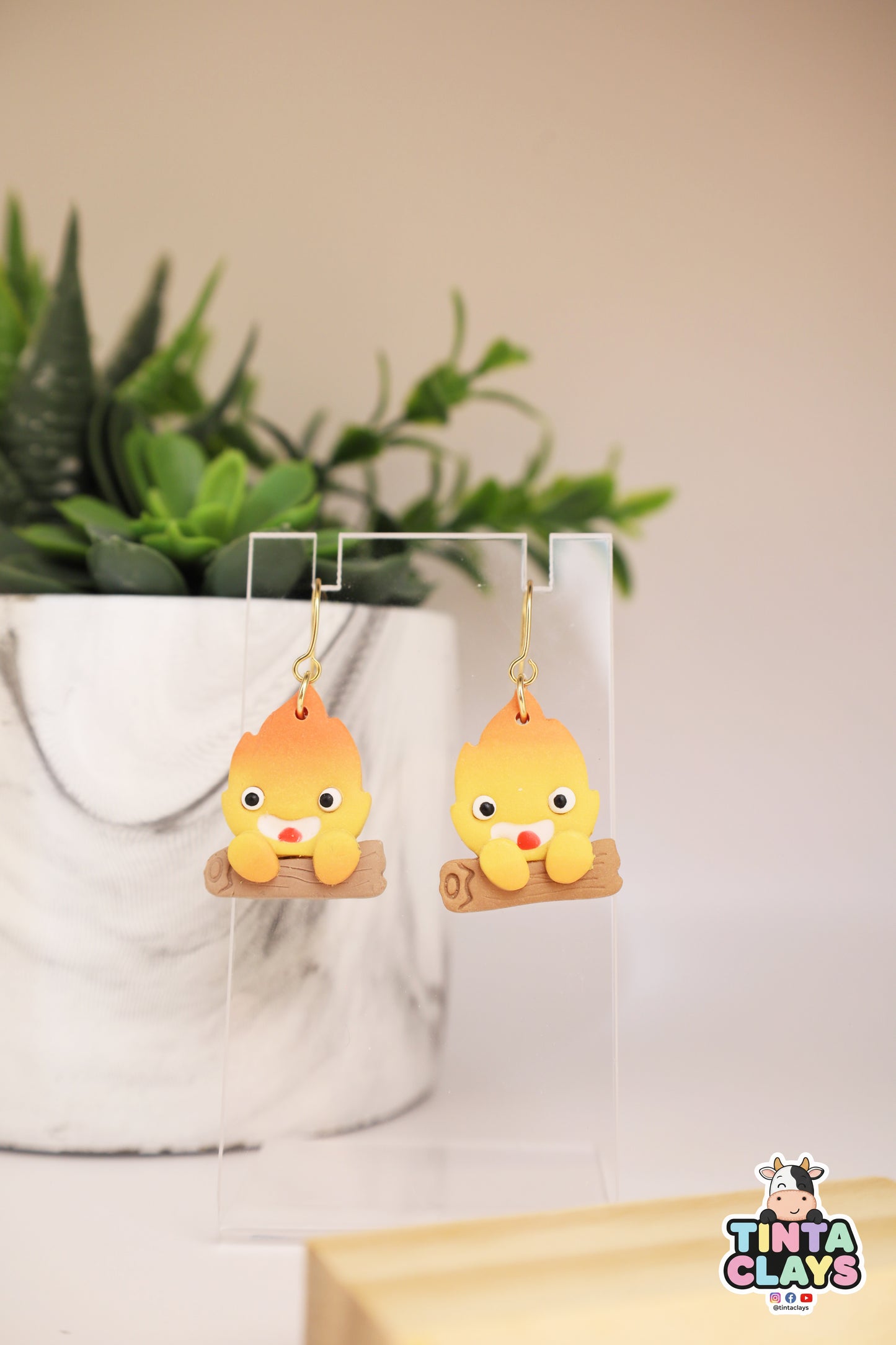 Handmade Fire Spirit Earrings | Magical Flame Polymer Clay Earrings | Fantasy-Inspired Jewelry