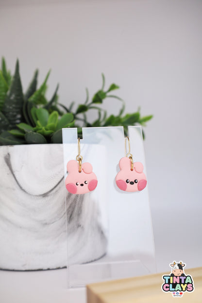 Handmade Pink Bunny Earrings | Cute Minini Character Polymer Clay Earrings | Kawaii Handmade Jewelry