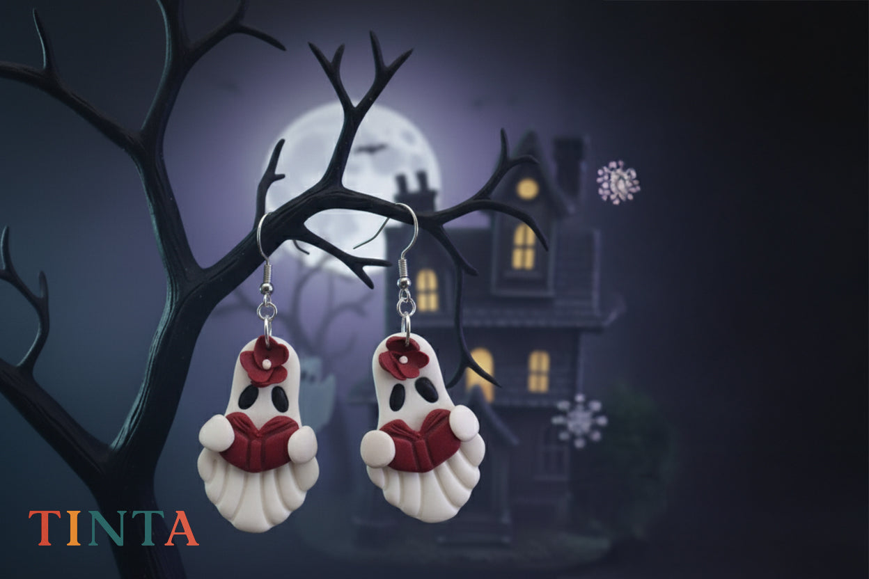 Ghost & Book Dangles | Halloween Special | Polymer Clay Earring