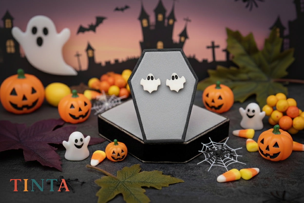 Spooky Ghost Robe Stud | Halloween Special | Polymer Clay Earring