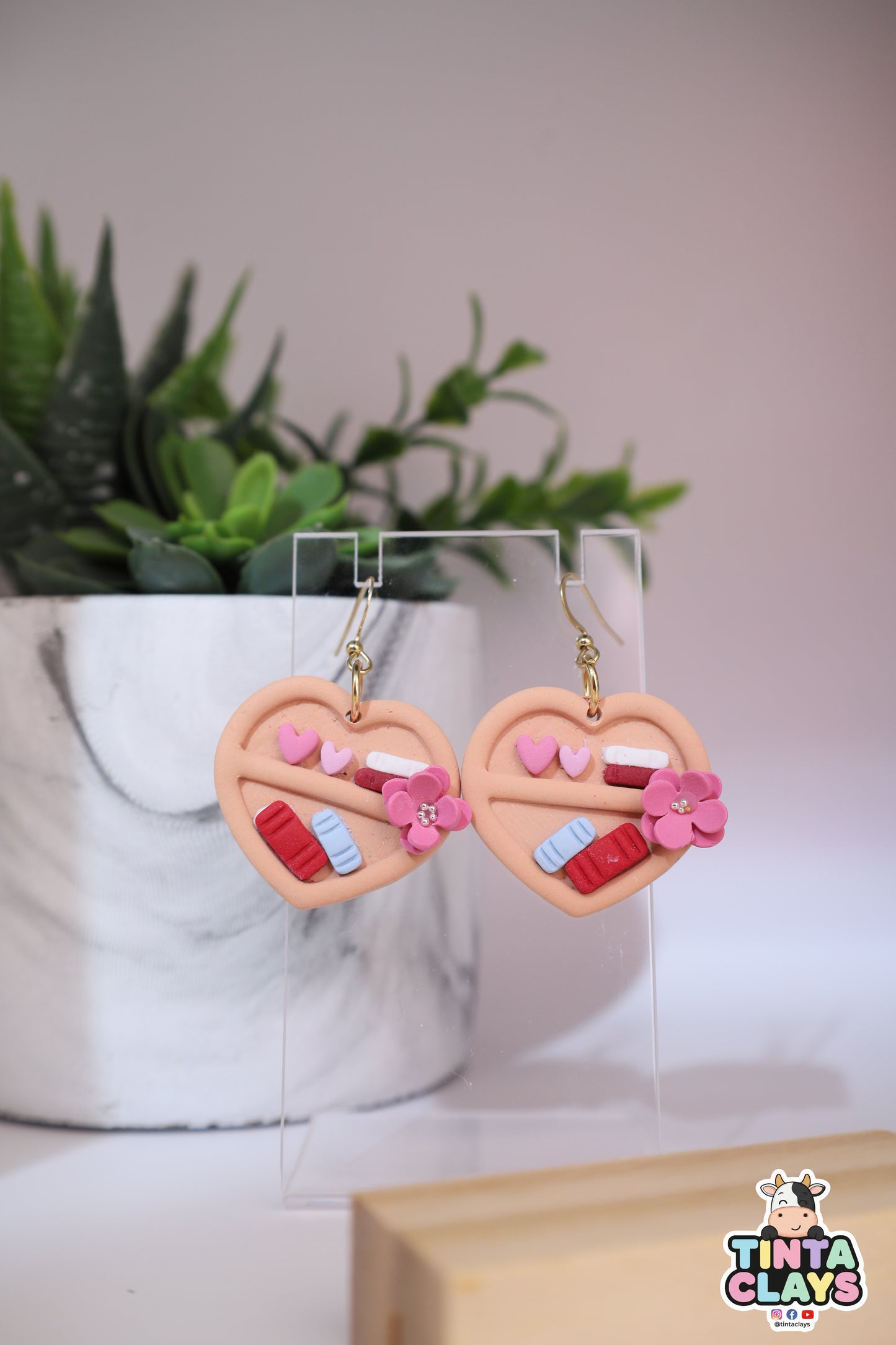 Handmade Heart Bookshelf Earrings | Miniature Library Polymer Clay Earrings | Book Lover Jewelry