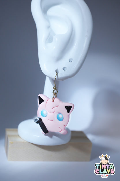 Handmade Pink Singing Character Earrings | Cute Polymer Clay Earrings | Gaming-Inspired Jewelry