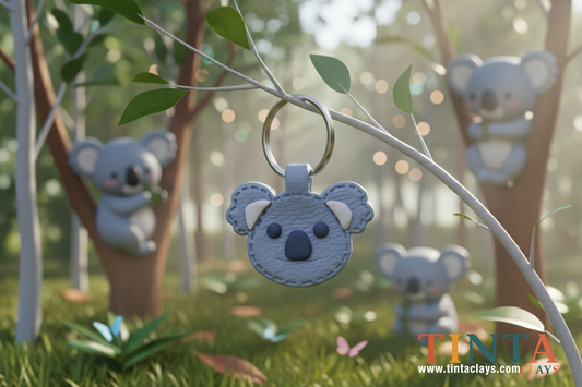 Leather Texture Koala Keychain | Polymer Clay