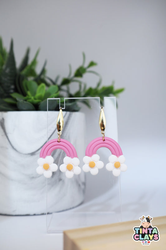Pink Daisy Rainbow Earring  | Spring Special | Polymer Clay Earring