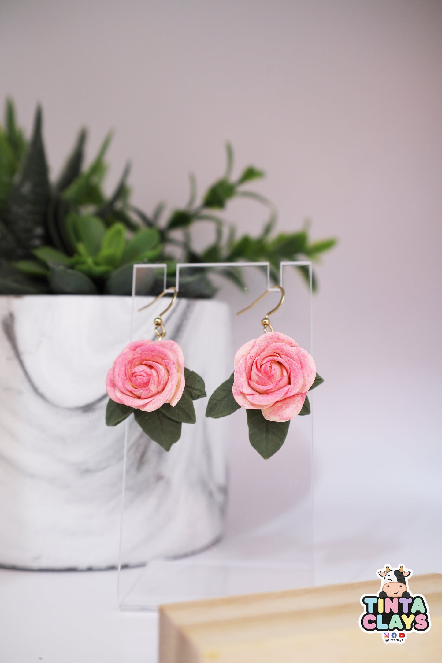 Handmade Pink Rose Earrings | Polymer Clay Floral Earrings