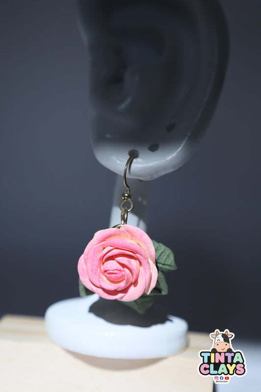 Handmade Pink Rose Earrings | Polymer Clay Floral Earrings