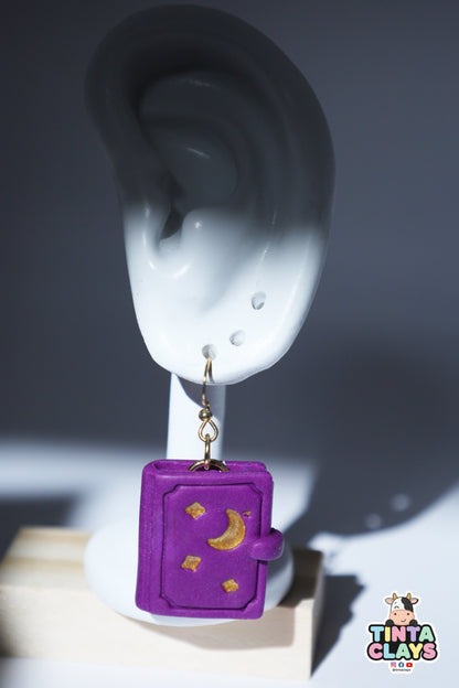 Enchanted Book Earrings | Handmade Fantasy Book Earrings with Starry Cover | Polymer Clay Earrings