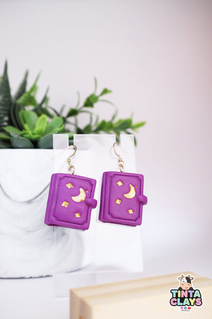 Enchanted Book Earrings | Handmade Fantasy Book Earrings with Starry Cover | Polymer Clay Earrings