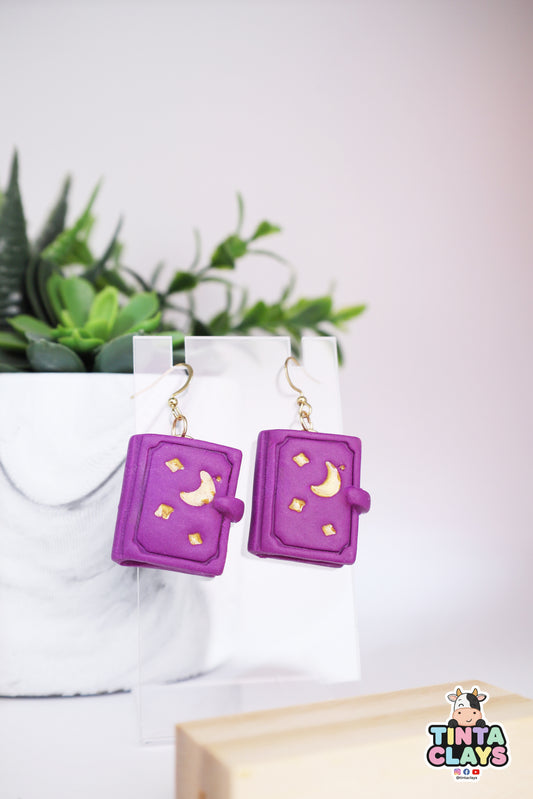 Enchanted Book Earrings | Handmade Fantasy Book Earrings with Starry Cover | Polymer Clay Earrings