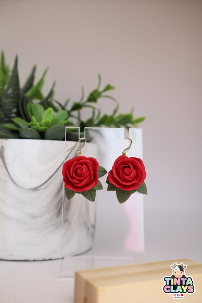 Handmade Red Rose Earrings | Polymer Clay Floral Earrings
