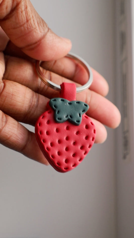 Cute Strawberry Polymer Clay Keychain | Handmade Fruit Bag Charm | Tinta Clays