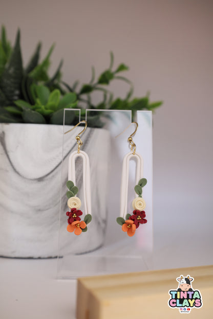 Handmade Floral Arch Earrings | Polymer Clay Flower Dangle Earrings | Botanical Statement Jewelry