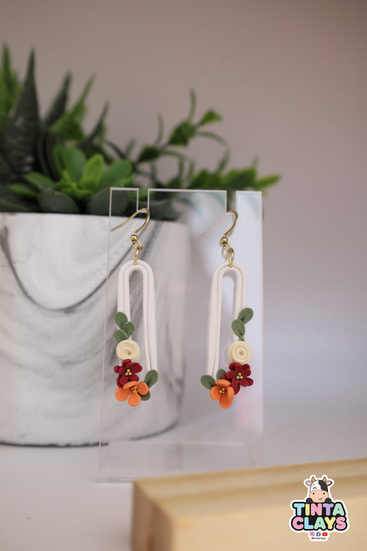 Handmade Floral Arch Earrings | Polymer Clay Flower Dangle Earrings | Botanical Statement Jewelry