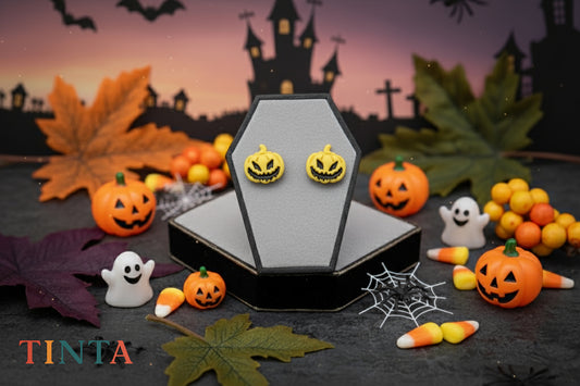Yellow Pumpkin Stud | Halloween Special | Polymer Clay Earring
